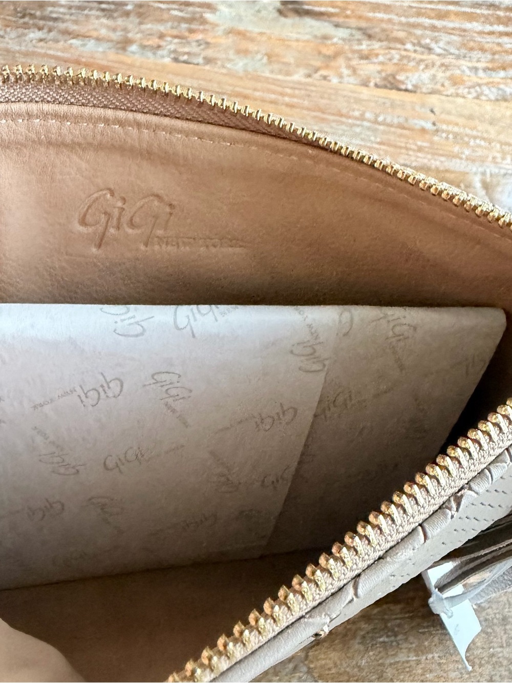 GiGi New York Light Taupe Snake-Embossed Leather Clutch with Tassel - Picture 6 of 15